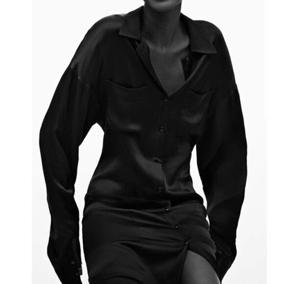 ZARA SATIN EFFECT VISCOSE SHIRT DRESS - Picture 4 of 7